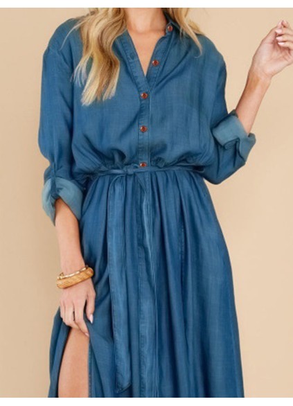 Women's Style Sexy Slit Long Sleeve Maxi Dress