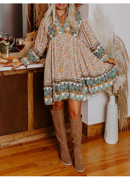 floral print long sleeve dress