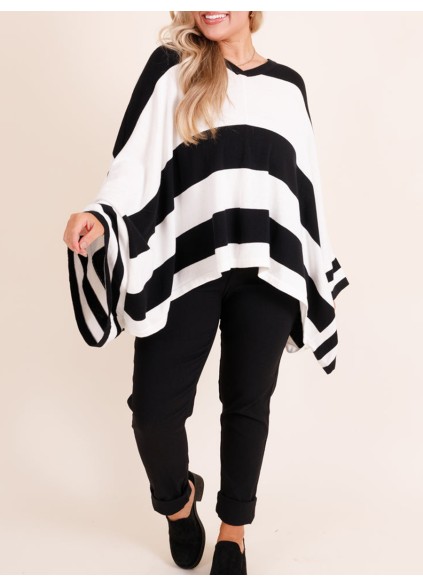 Black and white striped bat sleeved loose fitting sweater