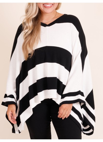 Black and white striped bat sleeved loose fitting sweater