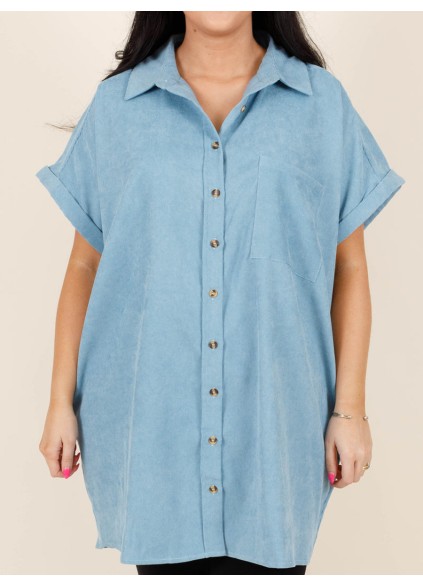 Blue patch pocket button loose fitting shirt