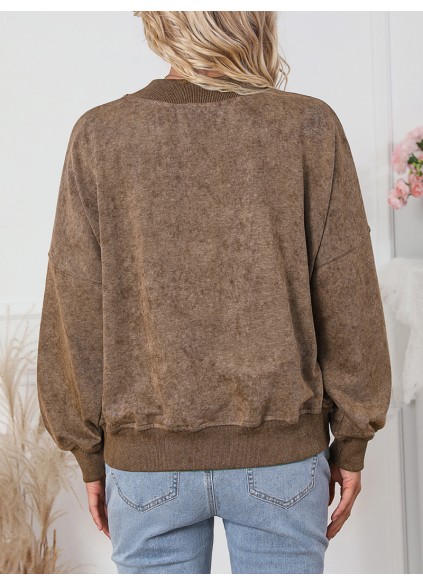 Brown Drop Shoulder Crew Neck Pullover Sweatshirt