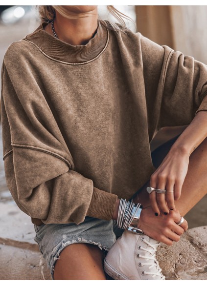 Brown Drop Shoulder Crew Neck Pullover Sweatshirt