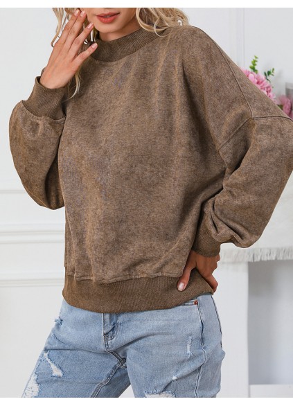 Brown Drop Shoulder Crew Neck Pullover Sweatshirt