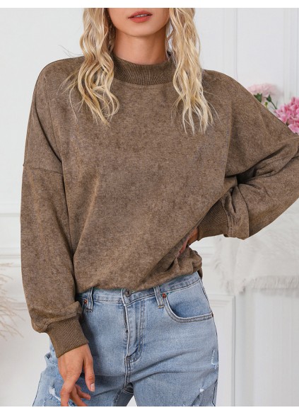 Brown Drop Shoulder Crew Neck Pullover Sweatshirt