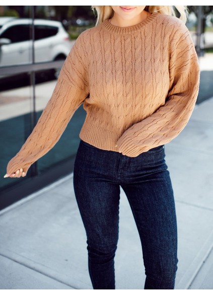 Brown Jacquard Textured Knitted Sweater