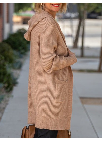 Camel long hooded cardigan with pockets