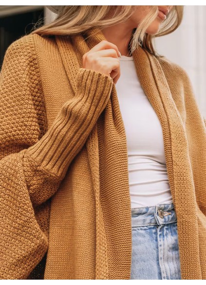 Camel Textured Knit Cardigan