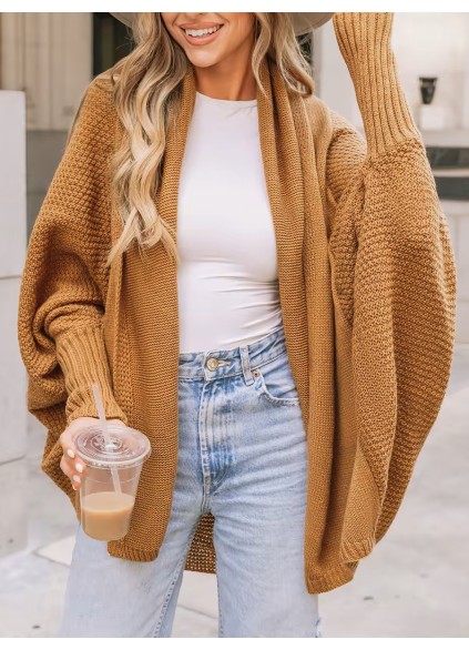 Camel Textured Knit Cardigan