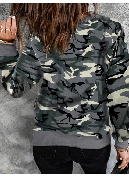 Casual camouflage print crew neck sweatshirt