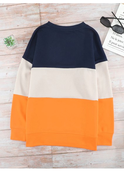 Casual color block loose sweatshirt