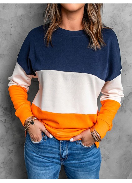 Casual color block loose sweatshirt