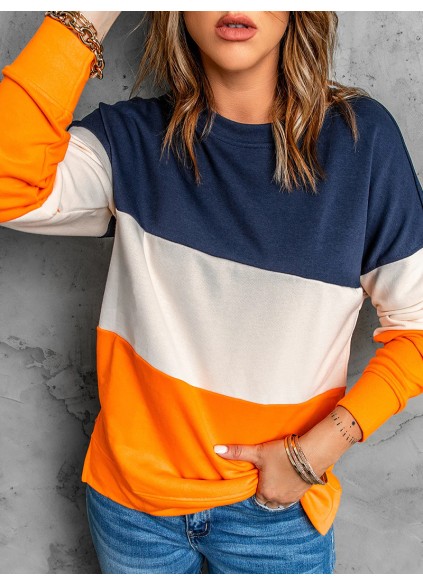 Casual color block loose sweatshirt