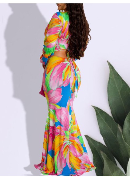 Casual colorful printed V-neck dress