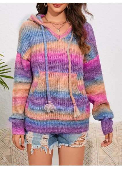 Casual contrast hooded sweater