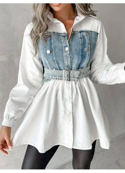 casual denim patchwork shirt dress