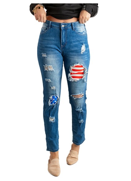 Casual flag print patchwork jeans