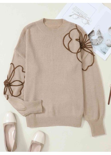 Casual floral pattern solid color sweater