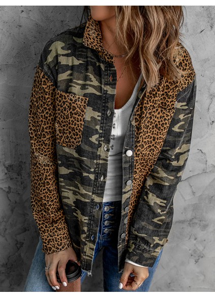 Casual leopard print patchwork camouflage jacket