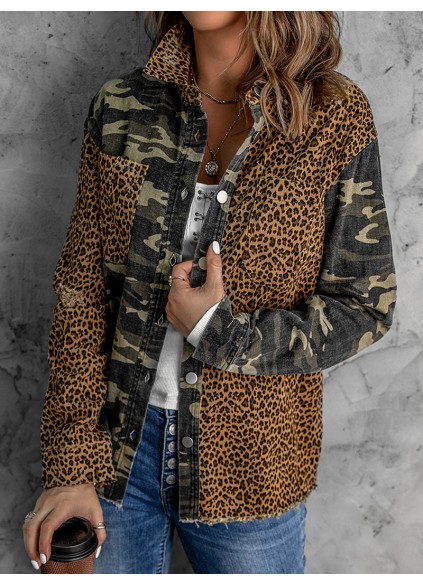 Casual leopard print patchwork camouflage jacket