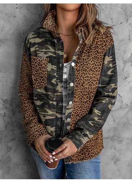 Casual leopard print patchwork camouflage jacket