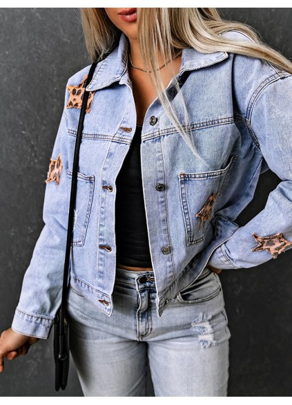 Casual leopard print star patchwork denim jacket