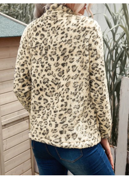 casual leopard print zipper sweatshirt