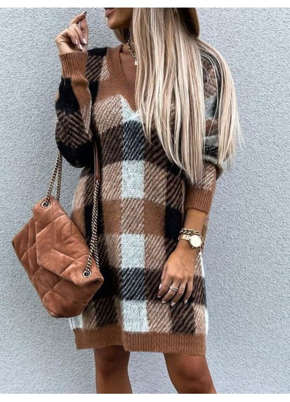 Casual loose contrast plaid dress