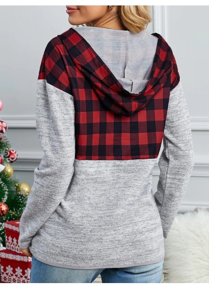 Casual red and black plaid hooded sweatshirt