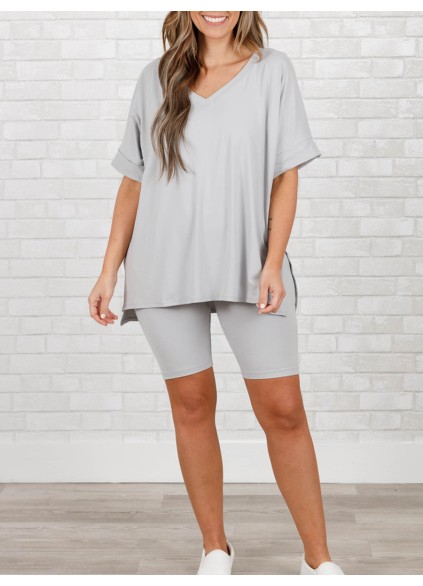 Casual slit short sleeved T-shirt shorts set