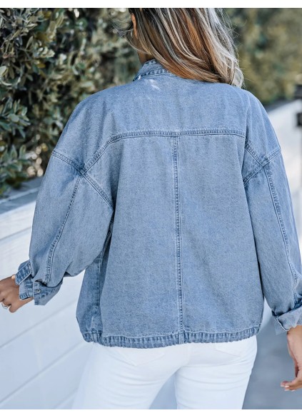 Casual solid color drawstring denim jacket