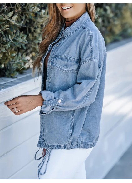 Casual solid color drawstring denim jacket