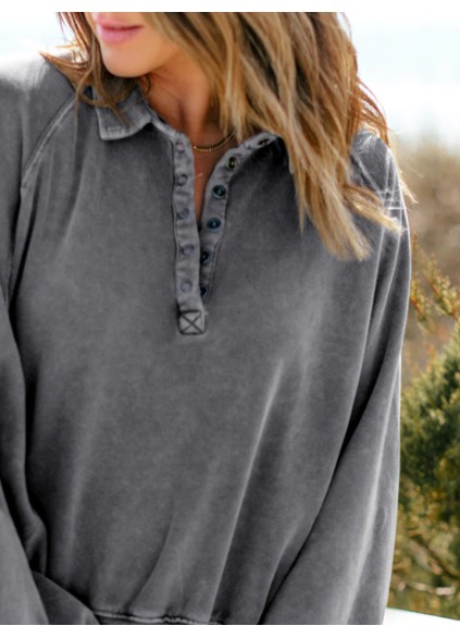 Casual solid color lantern sleeve sweatshirt