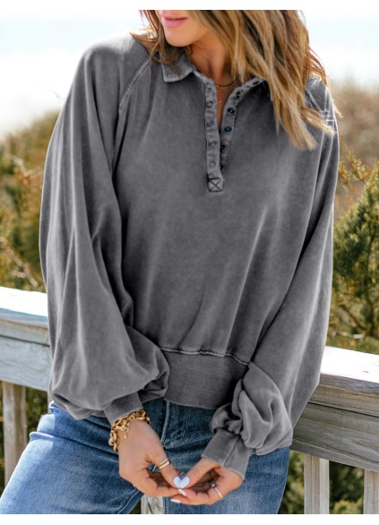 Casual solid color lantern sleeve sweatshirt