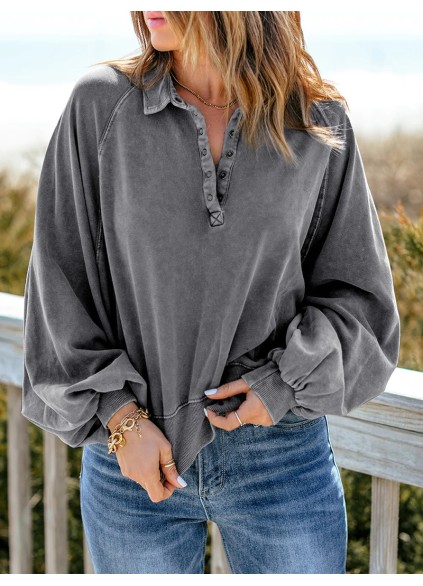 Casual solid color lantern sleeve sweatshirt