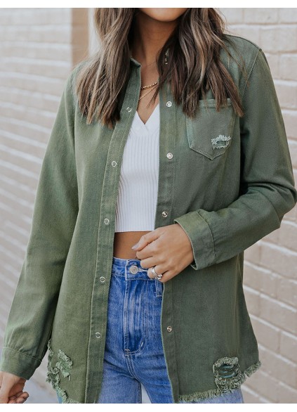 Casual solid color long sleeve denim jacket