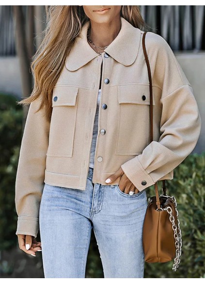 Casual solid color waffle lapel jacket