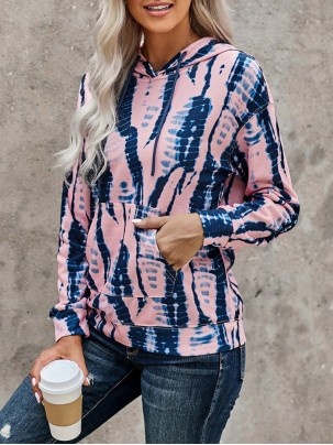 Casual Tie Dye Contrast Long Sleeve Hoodie