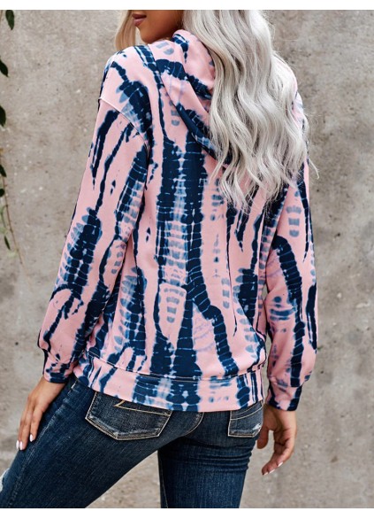 Casual Tie Dye Contrast Long Sleeve Hoodie