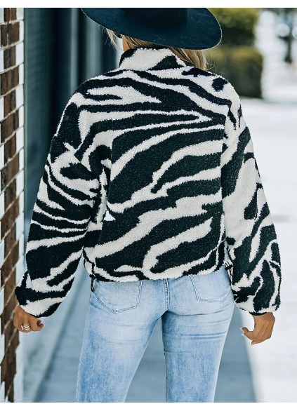 Casual zebra print sherpa jacket