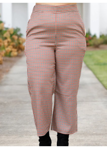 Checkered cropped straight leg pants