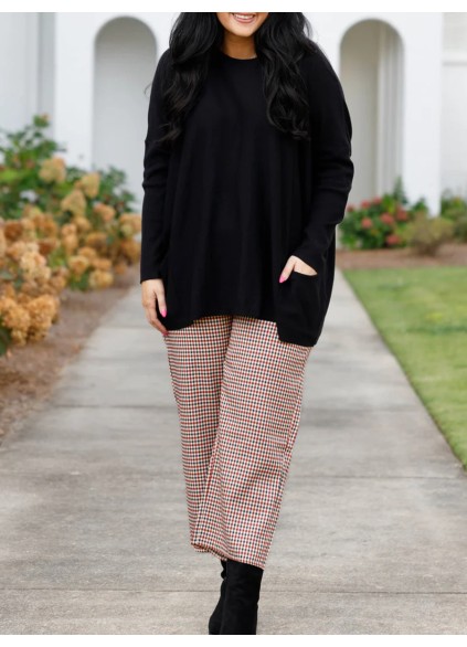 Checkered cropped straight leg pants