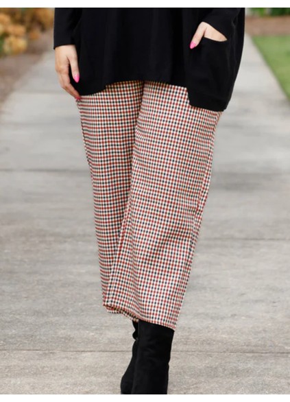 Checkered cropped straight leg pants