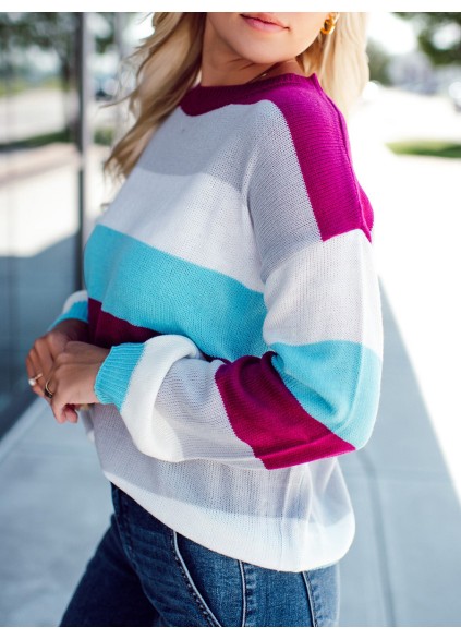 Colorful wide striped knitted sweater