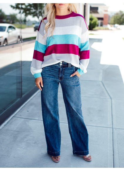 Colorful wide striped knitted sweater