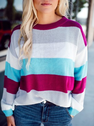 Colorful wide striped knitted sweater