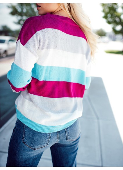 Colorful wide striped knitted sweater