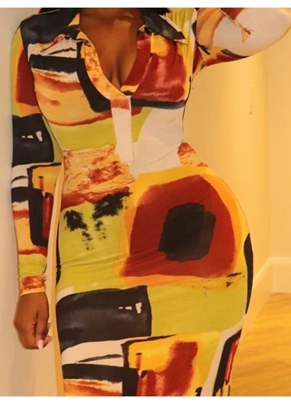 Contrast Abstract Pattern Long Dress