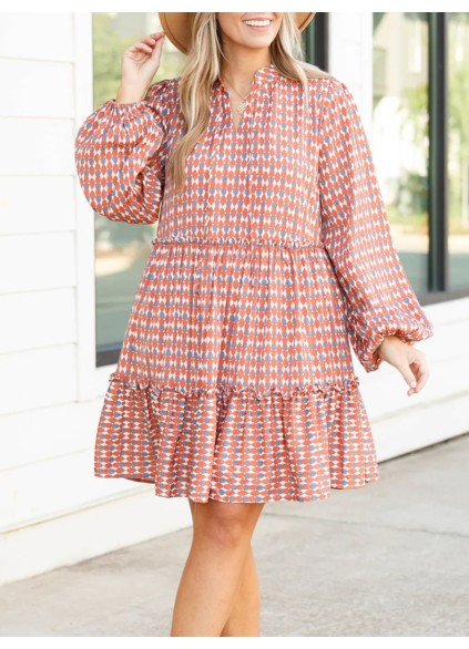 Contrast geometric printed loose fitting dress