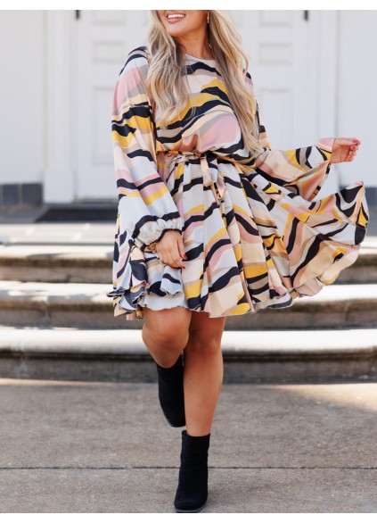 Contrast printed loose fitting dress